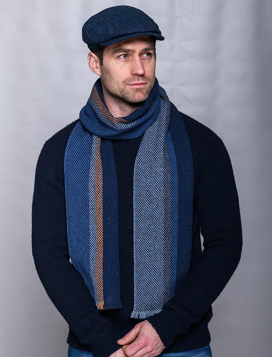 Aran Cashmere Soft Donegal Wool Scarf - Denim & Navy