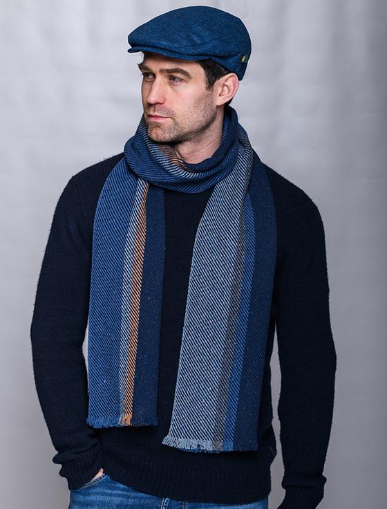 Aran Cashmere Soft Donegal Wool Scarf - Denim & Navy
