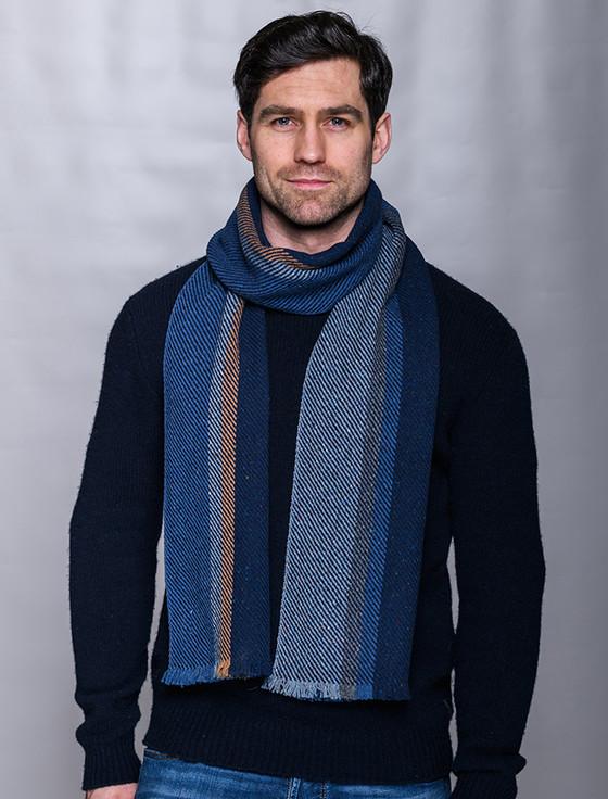 aran cashmere Soft Donegal Wool Scarf - Denim & Navy