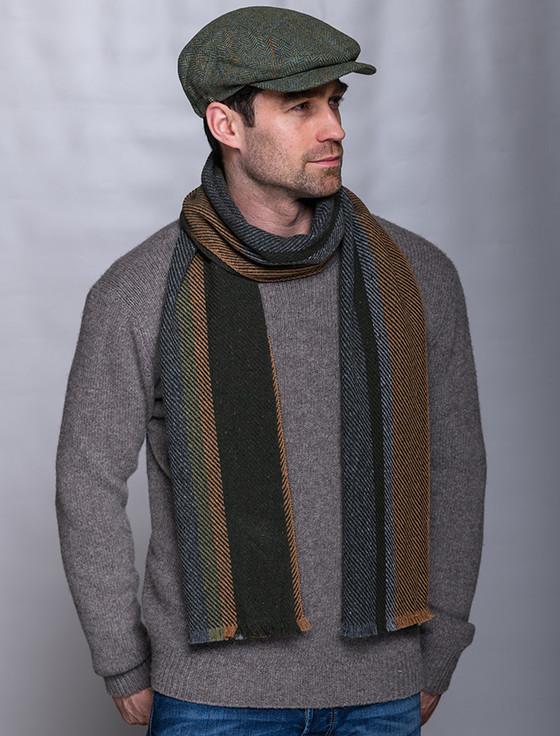 Aran Cashmere Soft Donegal Wool Scarf - Green & Brown