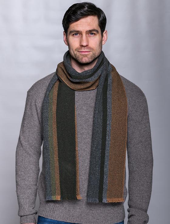 aran cashmere Soft Donegal Wool Scarf - Green & Brown