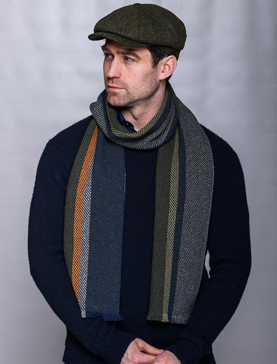 Aran Cashmere Soft Donegal Wool Scarf - Green & Grey