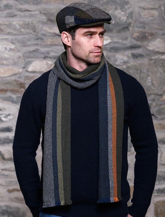 Aran Cashmere Soft Donegal Wool Scarf - Green & Grey