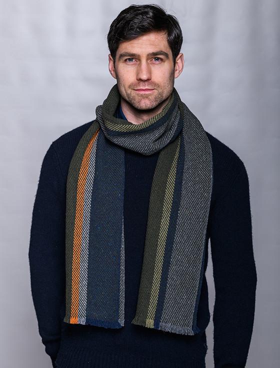 aran cashmere Soft Donegal Wool Scarf - Green & Grey