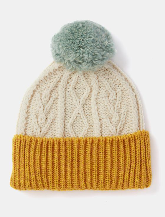 Aran Cashmere Soft Merino Wool Two Tone Bobble Hat