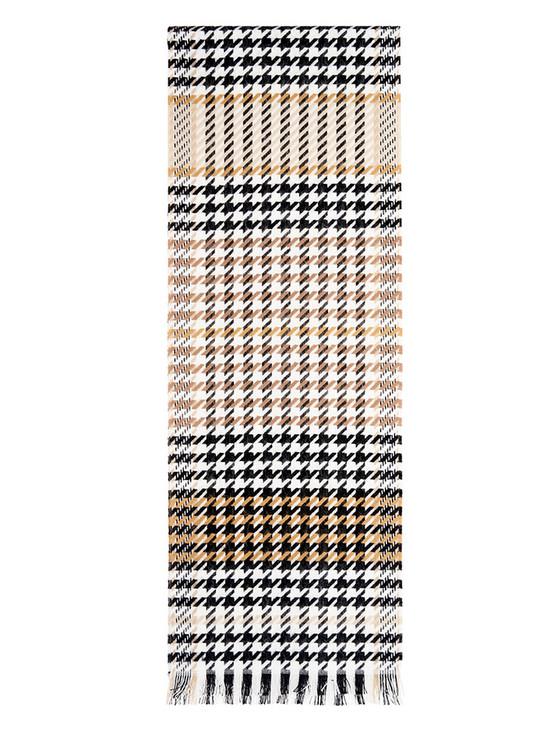 Aran Cashmere Soft Motif Fringed Scarf - Black Camel