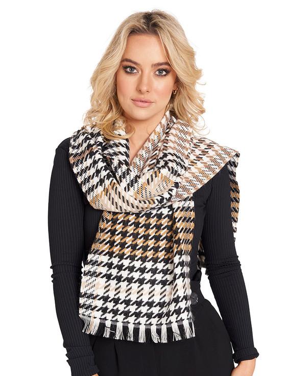 aran cashmere Soft Motif Fringed Scarf - Black Camel