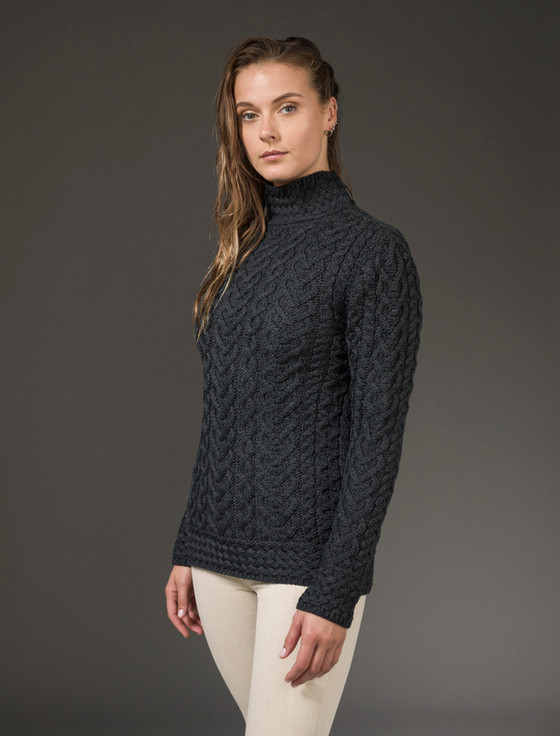Aran Cashmere Super Soft Polo Neck Aran Sweater