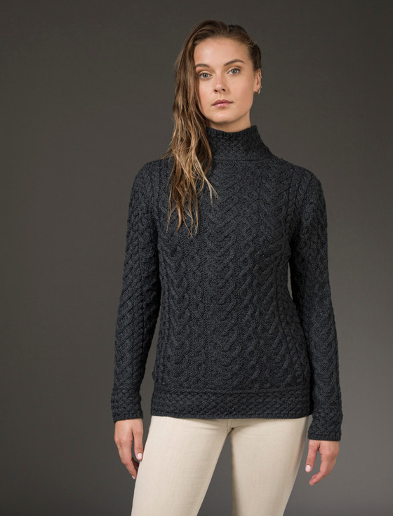 aran cashmere Super S‎oft P‎‎olo Ne‎ck Aran Sweater‎‎