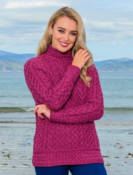 Aran Cashmere Super Soft Polo Neck Aran Sweater