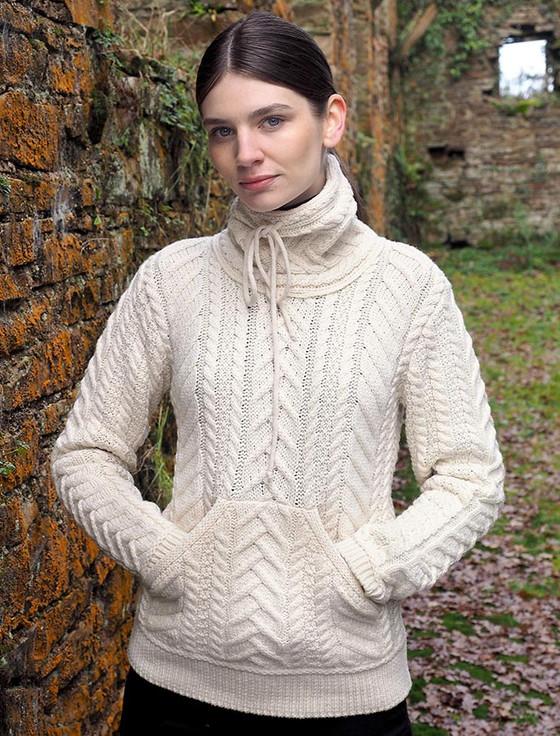 aran cashmere Super Soft Aran Cowl Neck Sweater‎‎