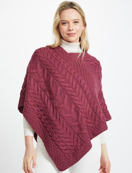 aran cashmere Super Soft Cable Stitch Poncho‎‎‎