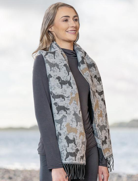 Aran Cashmere Super Soft Fringed Scarf - Dog Motif