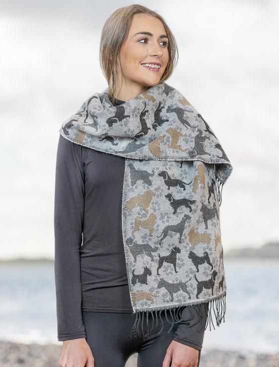 aran cashmere Super Soft Fringed Scarf - Dog Motif