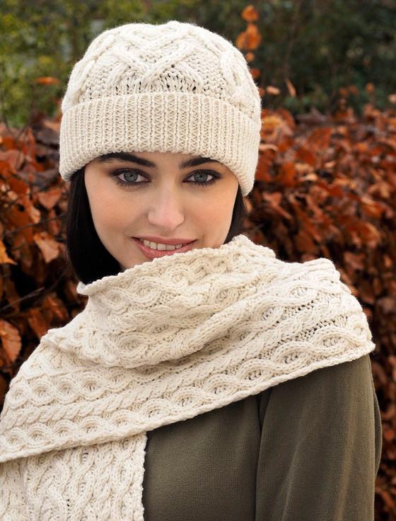 Aran Cashmere Super Soft Heart Design Aran Hat