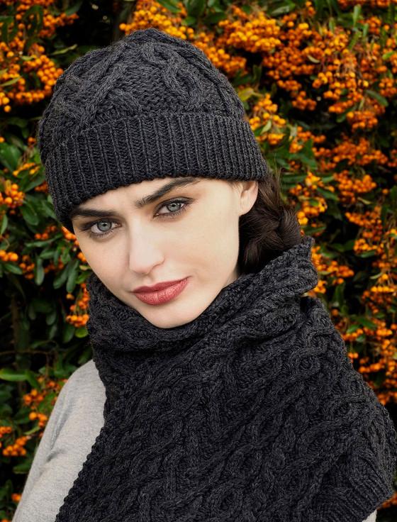 Aran Cashmere Super Soft Heart Design Aran Hat