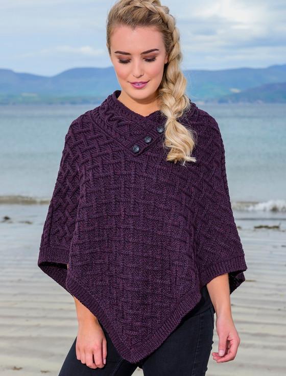Aran Cashmere Super Soft Lattice Stitch Poncho‎‎‎‎‎‎