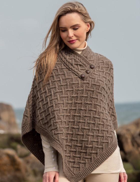 Aran Cashmere Super Soft Lattice Stitch Poncho‎‎