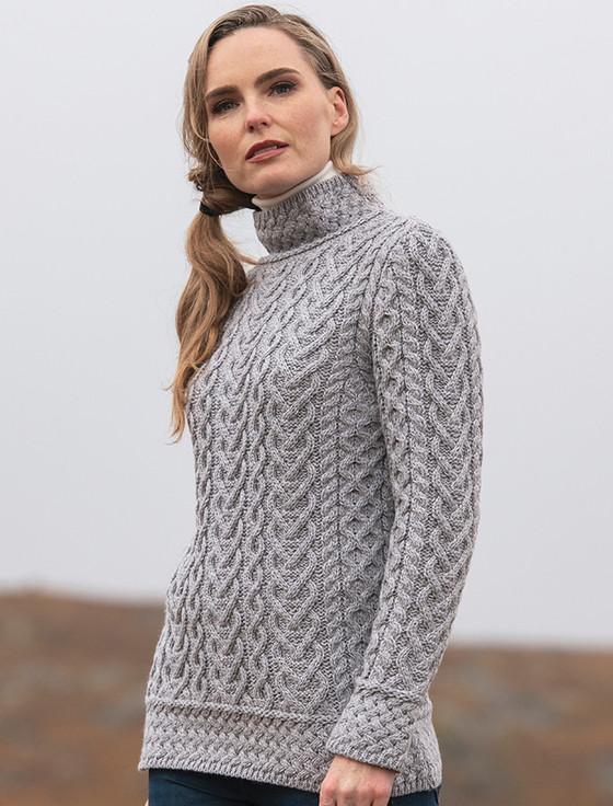 aran cashmere ‎Super Soft P‎olo Ne‎ck Aran Sweater‎‎