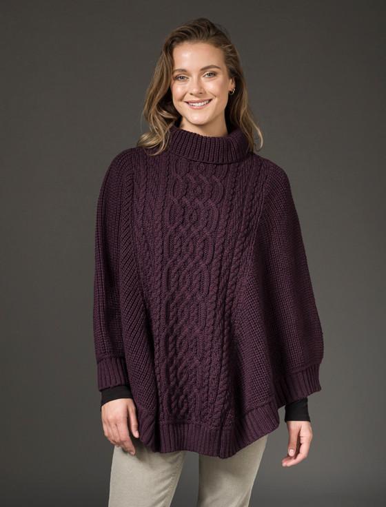 aran cashmere Super Soft Po‎ncho Rib Neck‎
