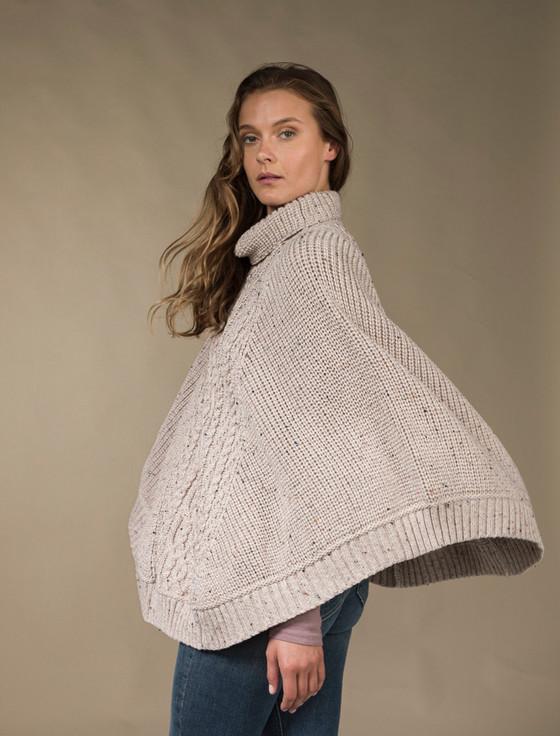 Aran Cashmere Super Soft Poncho Rib Neck