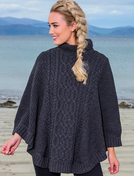 Aran Cashmere Super Soft Poncho Rib Neck