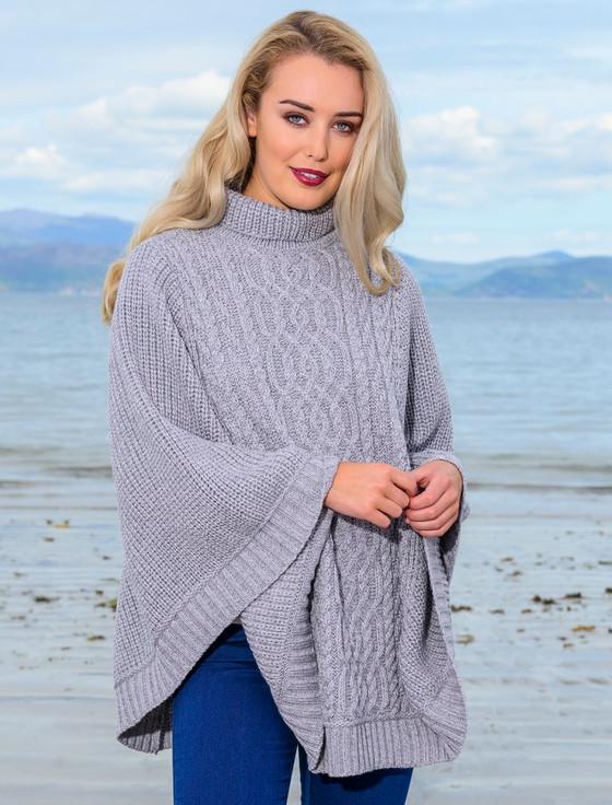 Aran Cashmere Super Soft Poncho Rib Neck