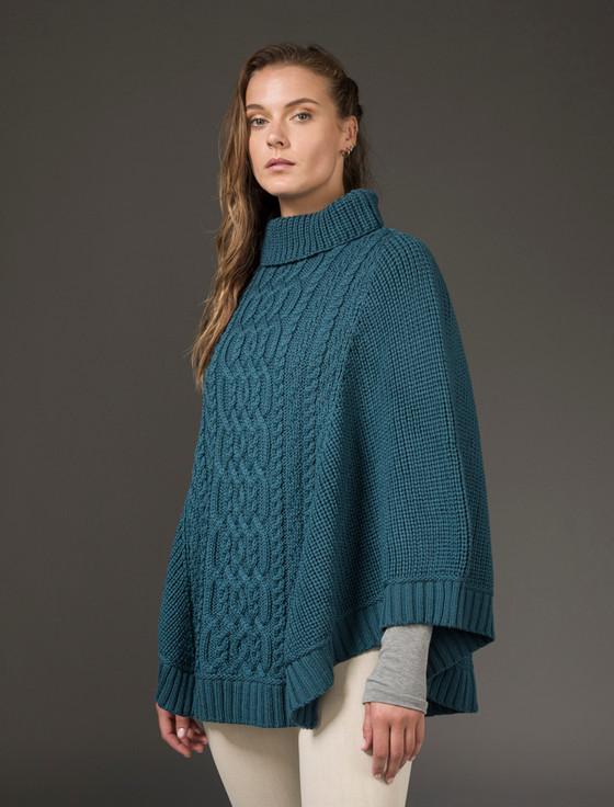 Aran Cashmere Super Soft Poncho Rib Neck