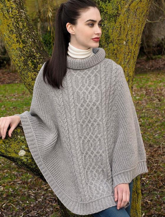 Aran Cashmere Super Soft Poncho Rib Neck‎