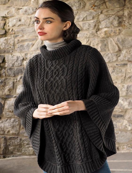 Aran Cashmere Super Soft Poncho Rib Neck‎‎