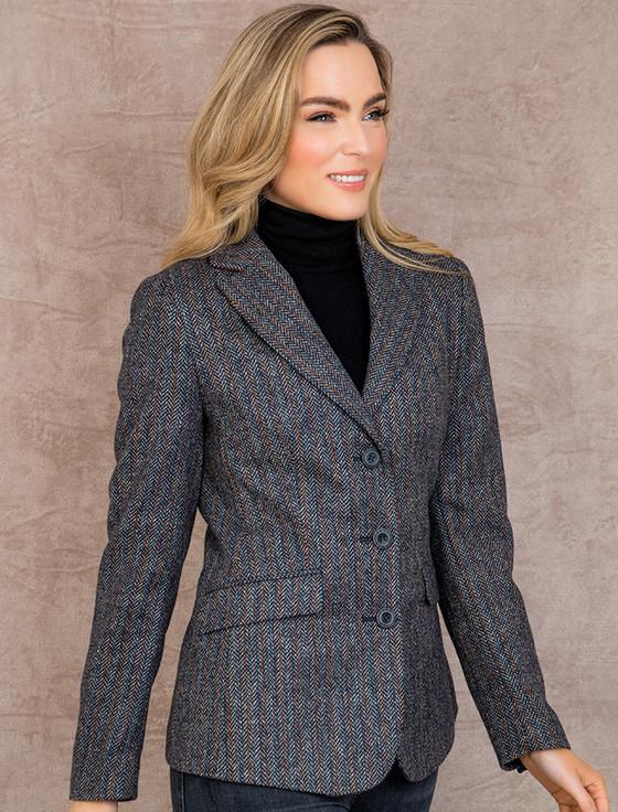 Aran Cashmere Tara Tweed Hacking Jacket - Blue Moon