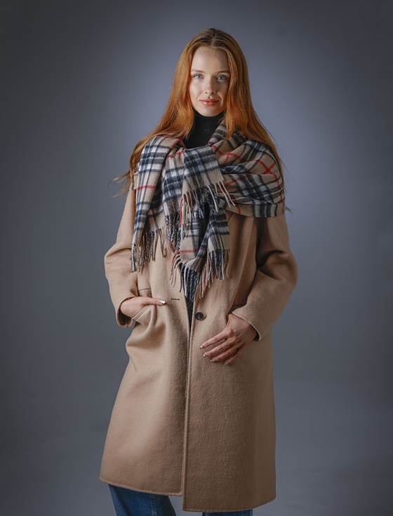 Aran Cashmere Tartan Wool Stole - Camel