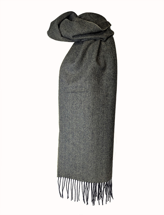 aran cashmere Tartan Wool Stole - Green Herringbone