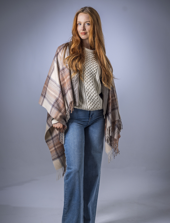 Aran Cashmere Tartan Wool Stole - Natural Stewart