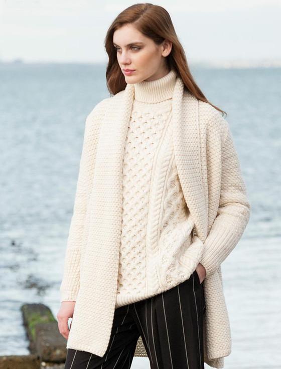 aran cashmere Textured Merino Cardigan