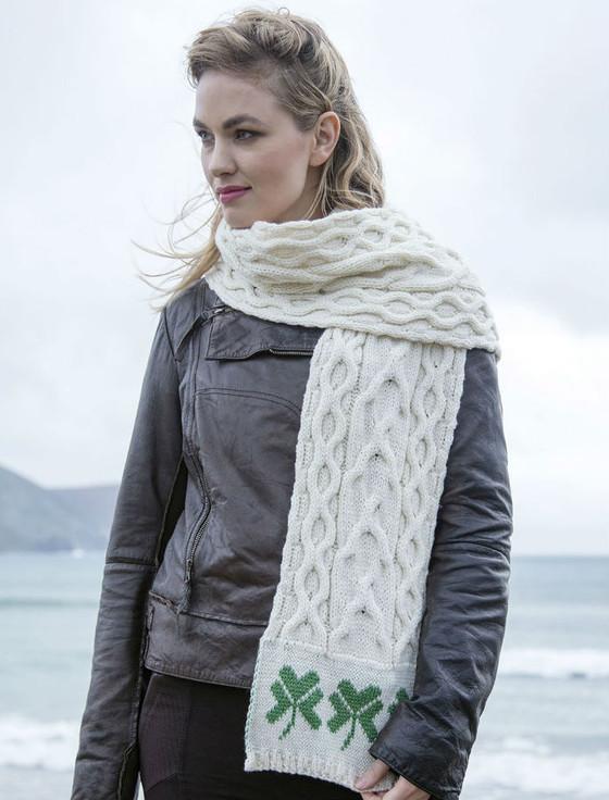 Aran Cashmere Three Shamrocks Merino Scarf