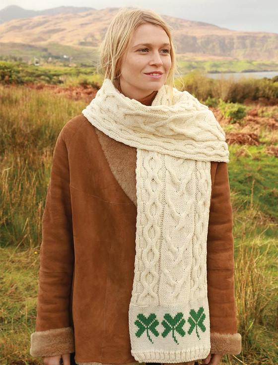 aran cashmere Three Shamrocks Merino Scarf