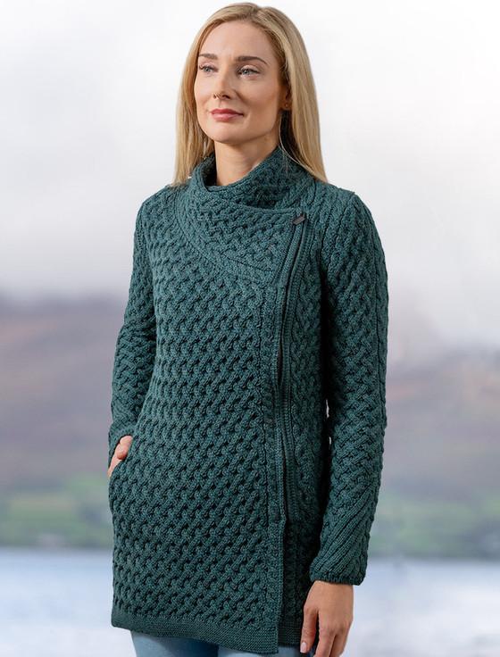 Aran Cashmere ‎Trellis Merino Si‎de Zip Coatigan‎