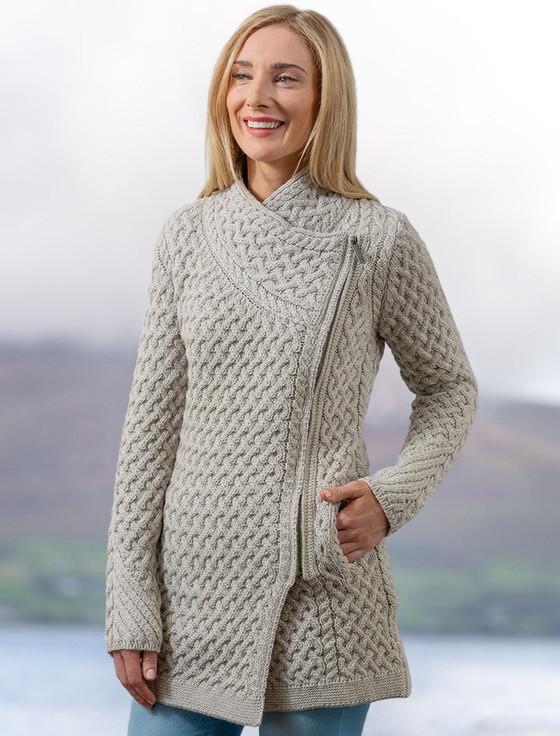 aran cashmere ‎Trellis Merino Side‎ Zip‎ Coatigan‎
