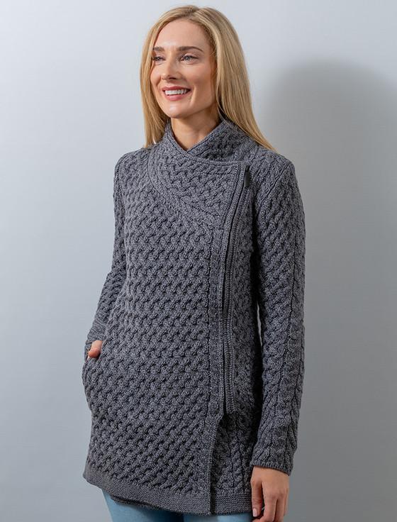 Aran Cashmere Trellis Merino Side Zip Coatigan‎‎