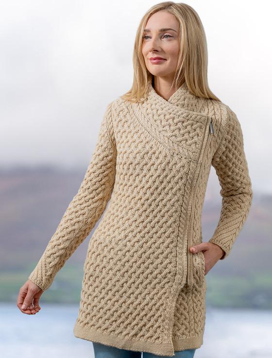 aran cashmere Trellis Merino Side Zip Coatigan