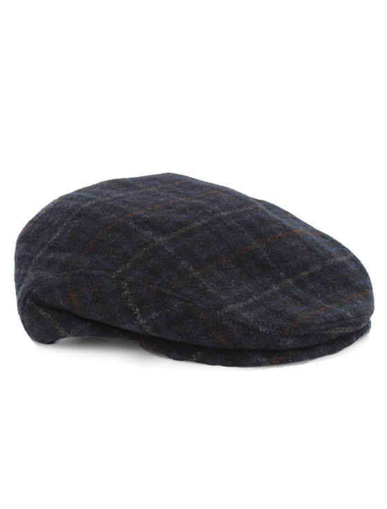 Aran Cashmere Trinity Tartan Flat Cap - Navy
