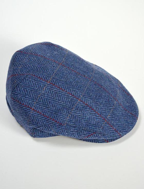 Aran Cashmere Trinity Tweed Flat Cap - Blue With Red