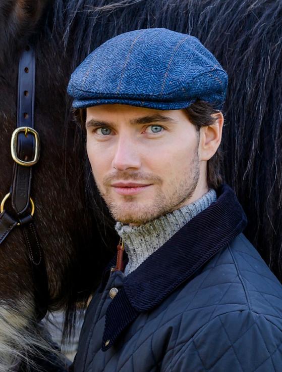Aran Cashmere Trinity Tweed Flat Cap - Denim