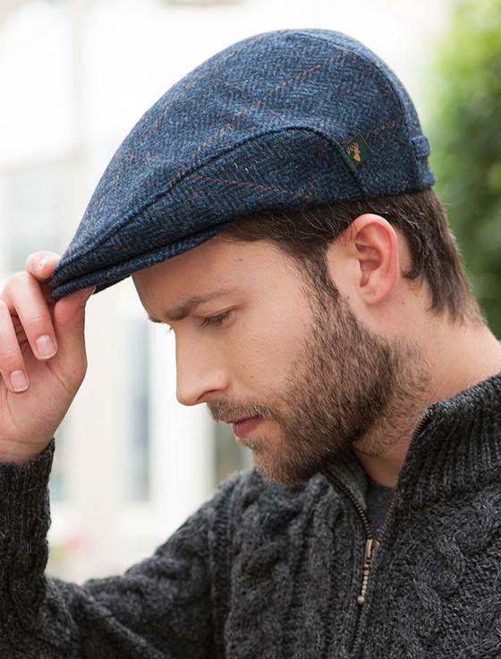 aran cashmere Trinity Tweed Flat Cap - Denim