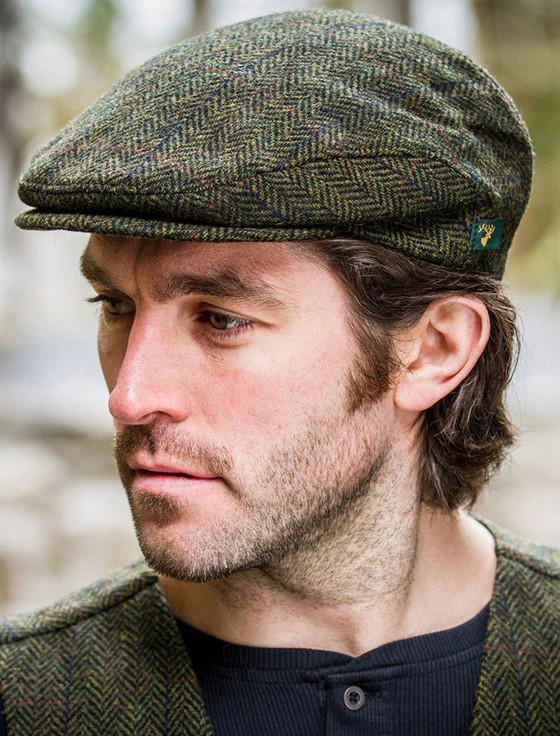 aran cashmere Trinity Tweed Flat Cap - Forest Green