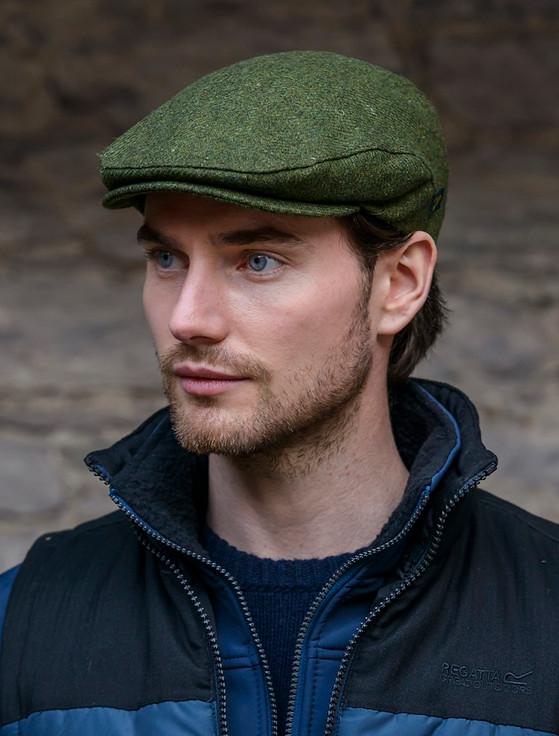 aran cashmere Trinity Tweed Flat Cap - Grass Green