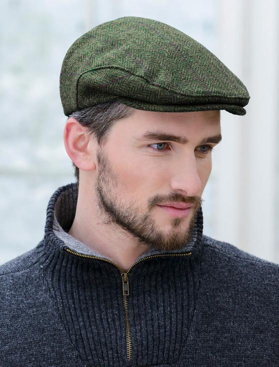 aran cashmere Trinity Tweed Flat Cap - Green Plaid