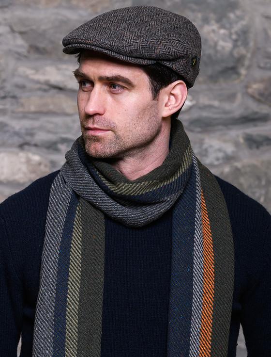 aran cashmere Trinity Tweed Flat Cap - Grey with Tan