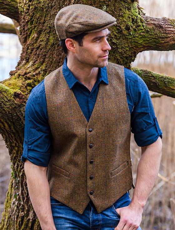 Aran Cashmere Trinity Tweed Flat Cap - Light Brown